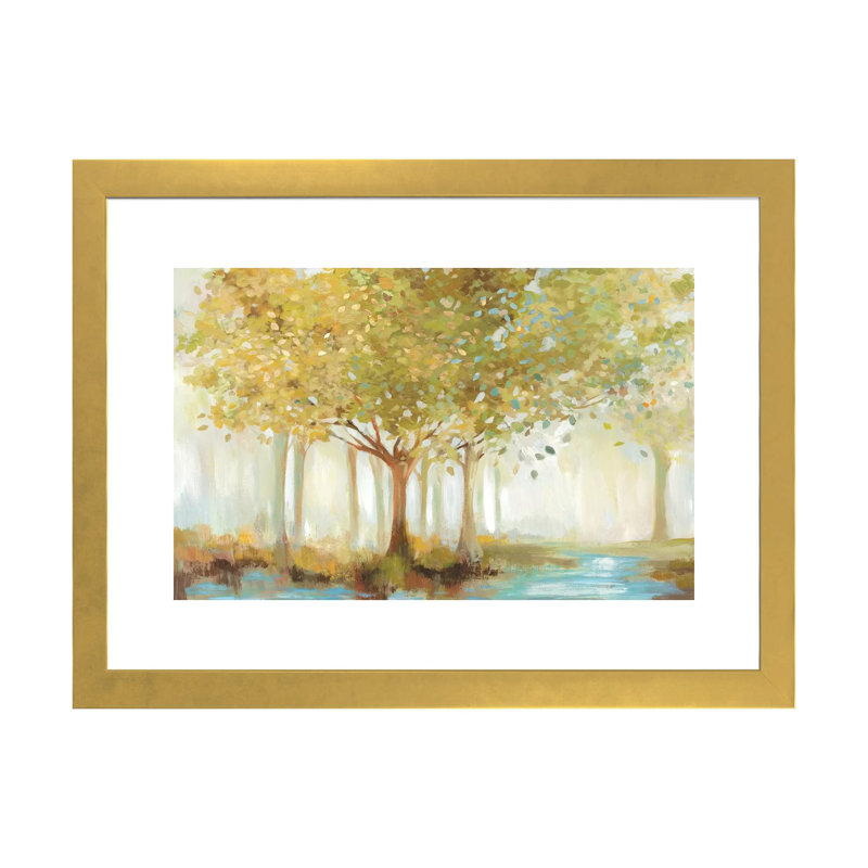 "Forest River" par Allison Pearce, reproduction d’art sur toile, Blanc, Papier encadré doré, H 16 po x l 24 po x P 1 po