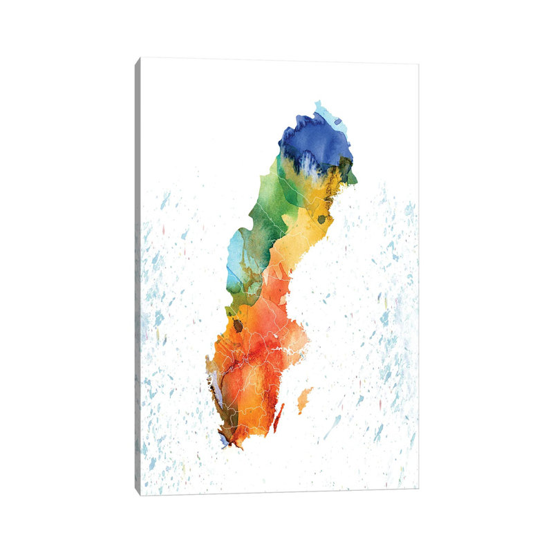 Sweden Colorful Map by WallDecorAddict - Gallery-Wrapped Canvas Giclée on Canvas, Wrapped Canvas