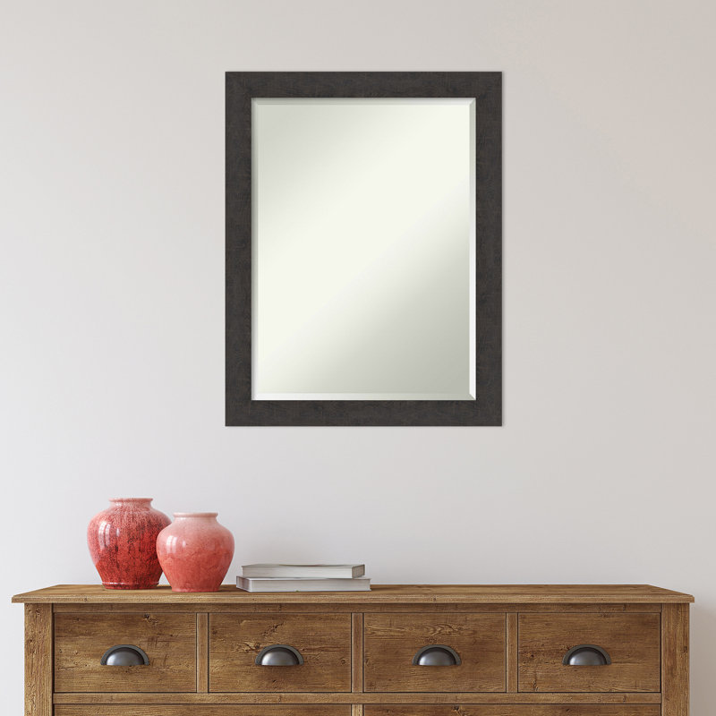 Akhia Narrow Beveled Wall Mirror, 27" x 21", Rustic Plank Espresso