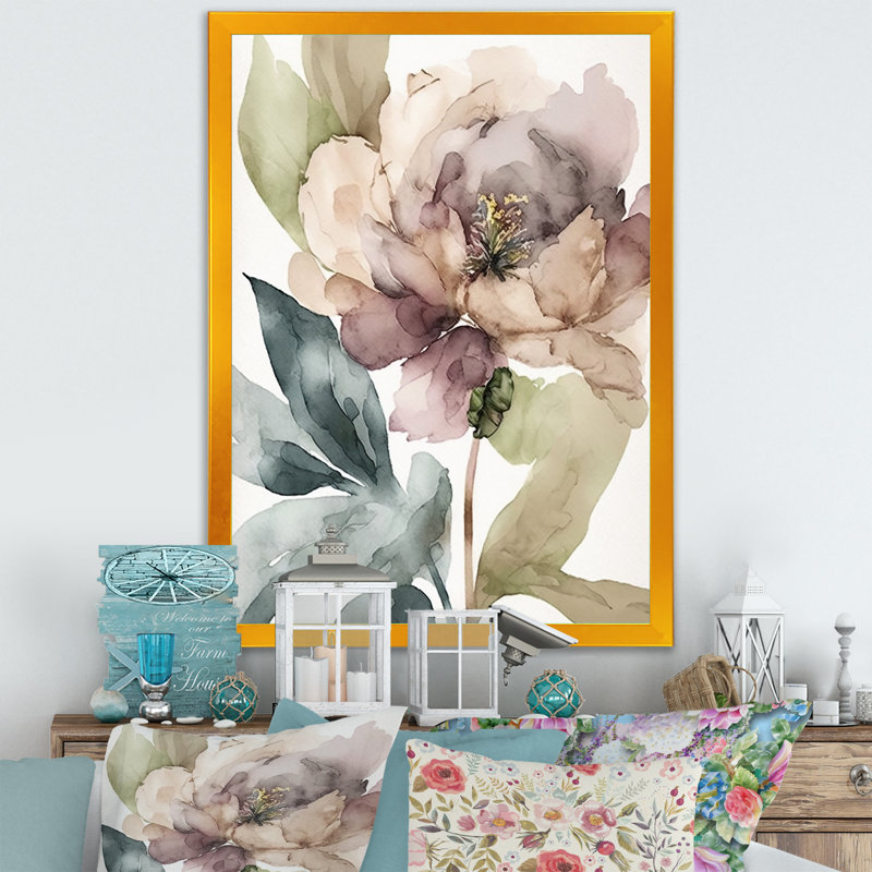 «Blooming Peony in Grey Earth Tones II», reproduction sur toile, H 20 po x l 12 po x P 1 po, Toile avec cadre photo doré