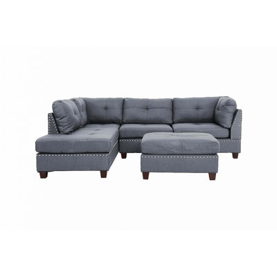 3-pcs Sectional Sofa Bonded Leather Cushion Sofa Chaise Ottoman