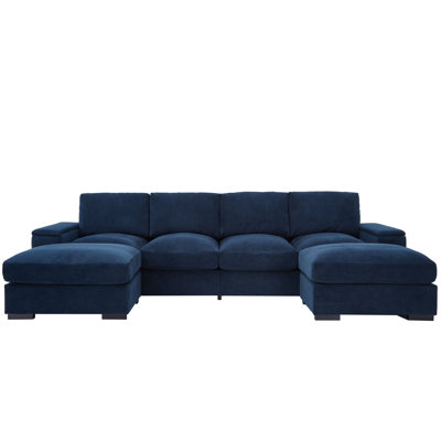 Canapé modulaire rembourré en velours côtelé 4 places avec 4 repose-pieds