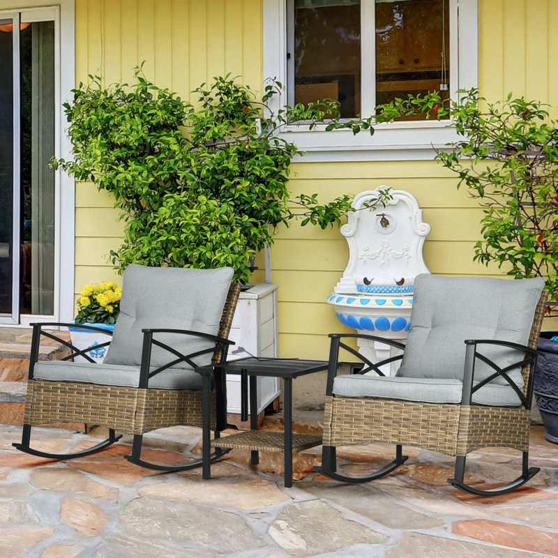 Ensemble de mobilier de jardin en résine tressée pour 2 personnes avec coussins, style bistro extérieur, idéal pour le jardin, la véranda ou la cour, gris clair.