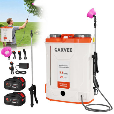 Vaporisateur à sac à dos 21V avec système de mélange, baguette télescopique et 5 buses pour l'entretien de la pelouse, du jardin et de la cour