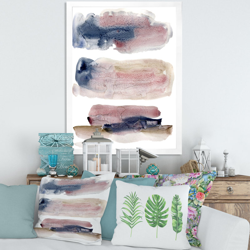 Beige rose et nuages bleus - peinture sur toile à cadre flottant, Toile blanche encadrée, H 32 po x l 24 po x P 1 po