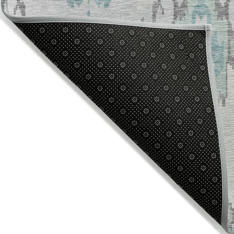 Tapis intérieur / extérieur lavable en ikat bleu sarcelle et ivoire 10 pi x 14 pi