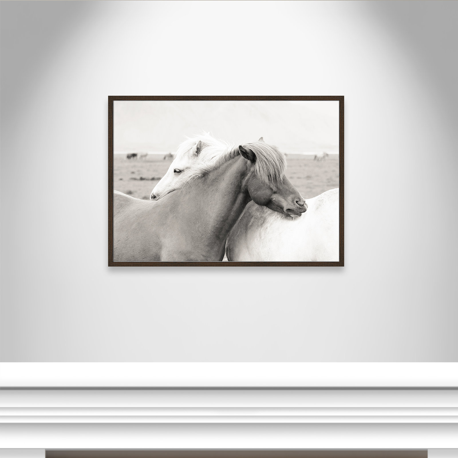 Melanie "Icelandic Meadow Horses" Print, 25.5" H x 35.5" W x 0.75" D, Walnut Wood Grain Framed