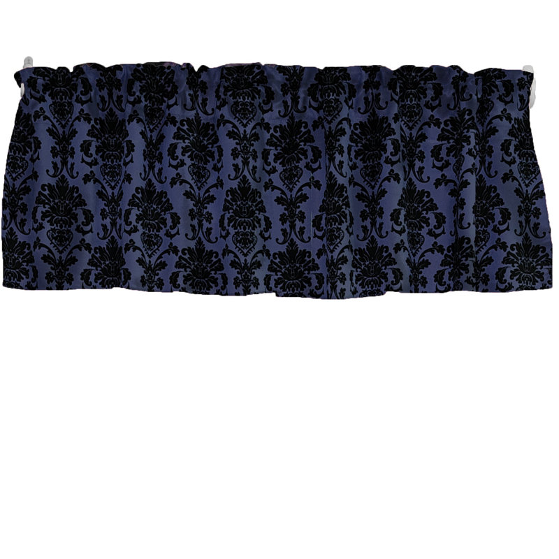 Cantonnière florale en damas 58 po, Marine, L 58 po x L 16 po