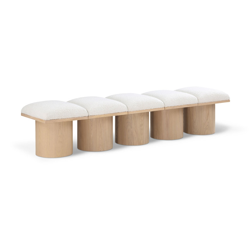 Banc rembourré Horatia, Tissu crème bouclé, Naturel, H 17,5 po x l 77,5 po x P 18 po