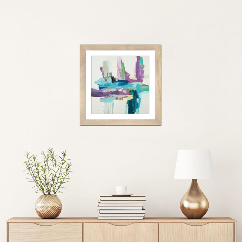 Synergy II - bleu et mauve, H 16 po x l 16 po, Cadre doré à coins ouverts