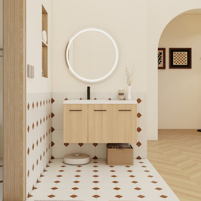 36" Wall-Mounted Floating Bathroom Vanity with Sink