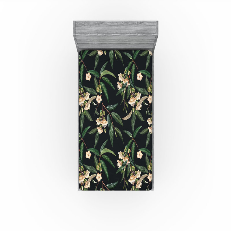 Drap-housse à motif floral Ambesonne, Drap-housse de taille simple, Vert forêt, pêche / floral