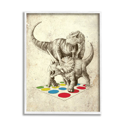" Humorous Dinosaurs Playing Quirky Game Vintage Effect "