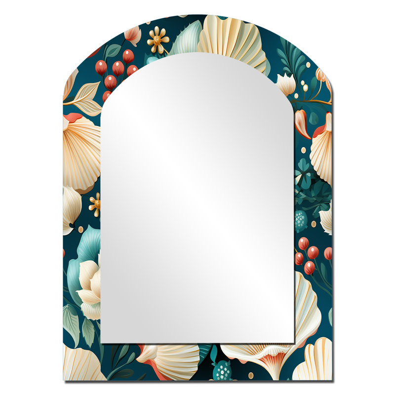 Motif côtier de coquillages côtiers - grand miroir mural de forme irrégulière, miroir unique asymétrique bleu, 34 po x 25 po