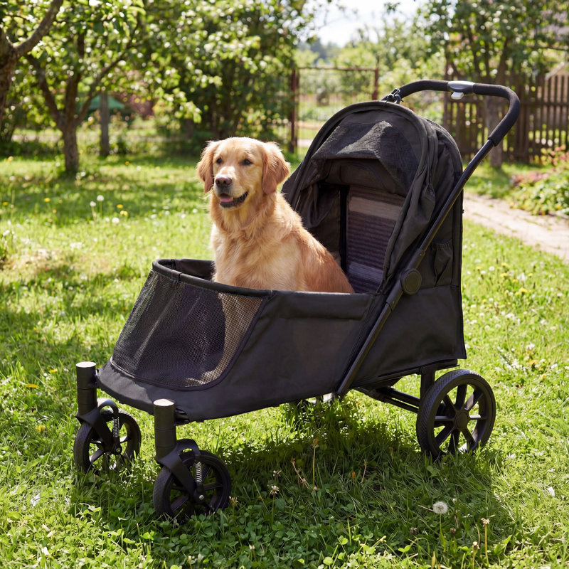 Foldable Pet Stroller Standard Stroller with, Noir