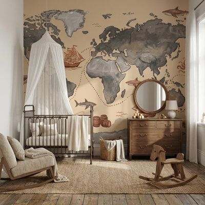 World Map Wallpaper Nautical Vintage Wall Decor
