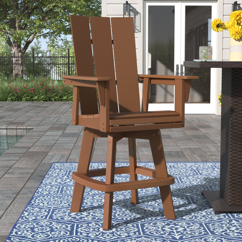 Modern Curveback Adirondack Swivel Bar Chair, Teak