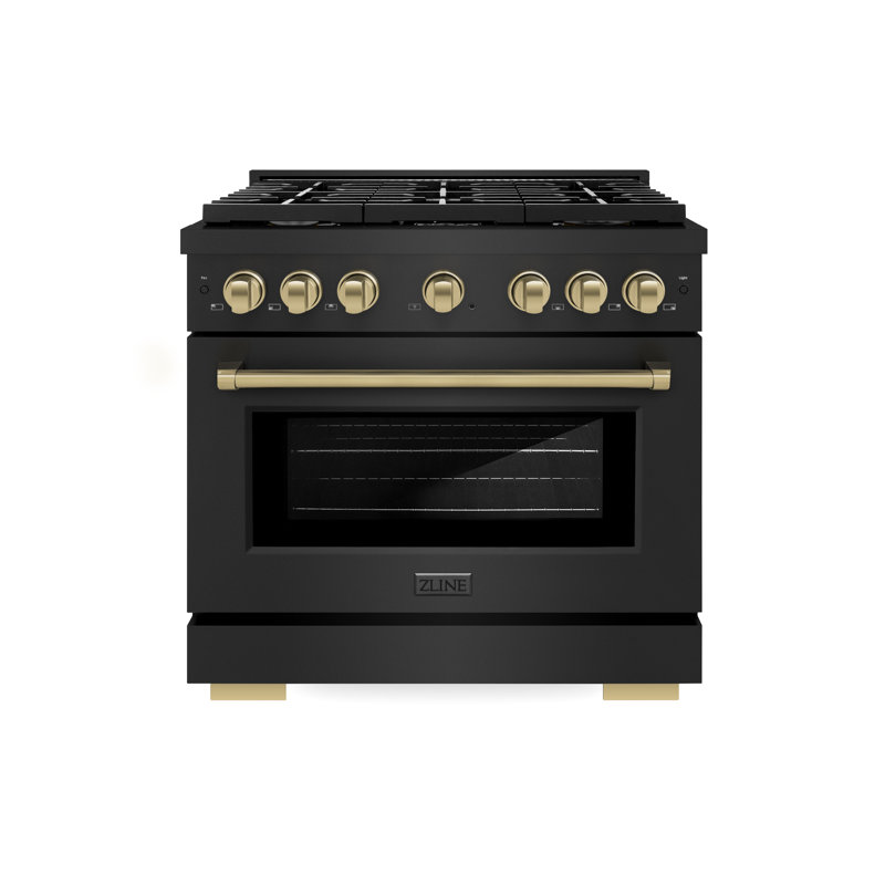 36" Black Stainless Steel Dual Fuel Range with Bronze Accents