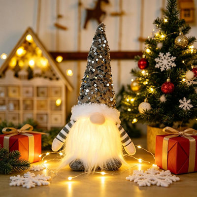 Gnome d'elfe de Noël avec lumière DEL, décorations de Noël pour la table de Noël
