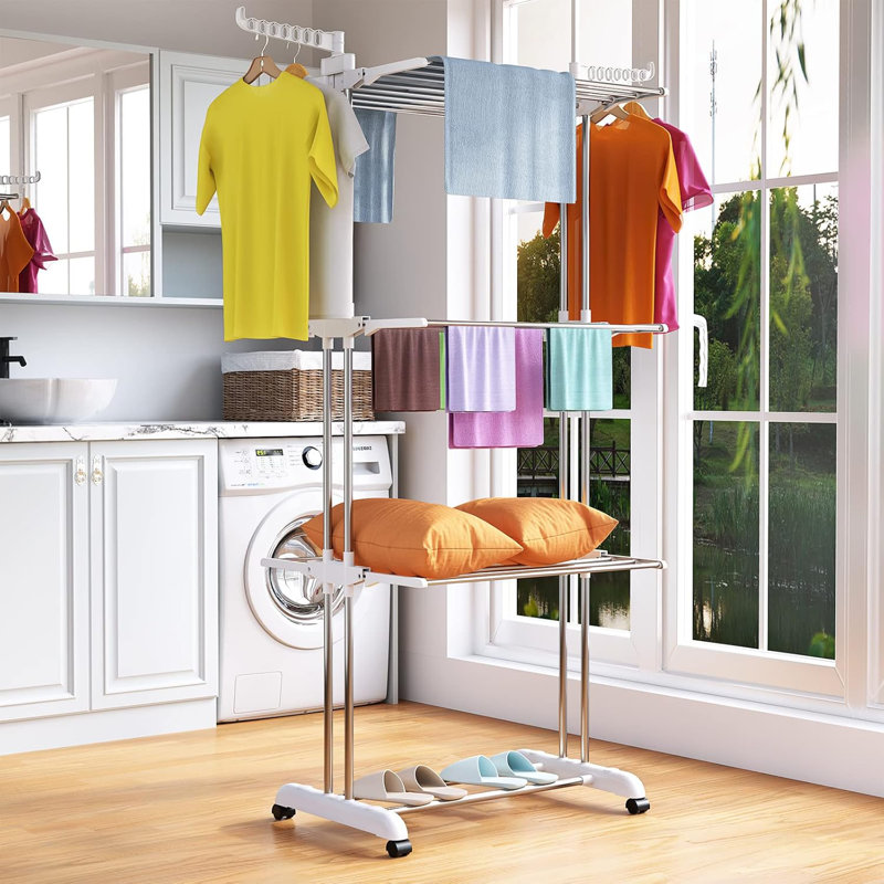 Stainless Steel Foldable Rolling Drying Rack, White