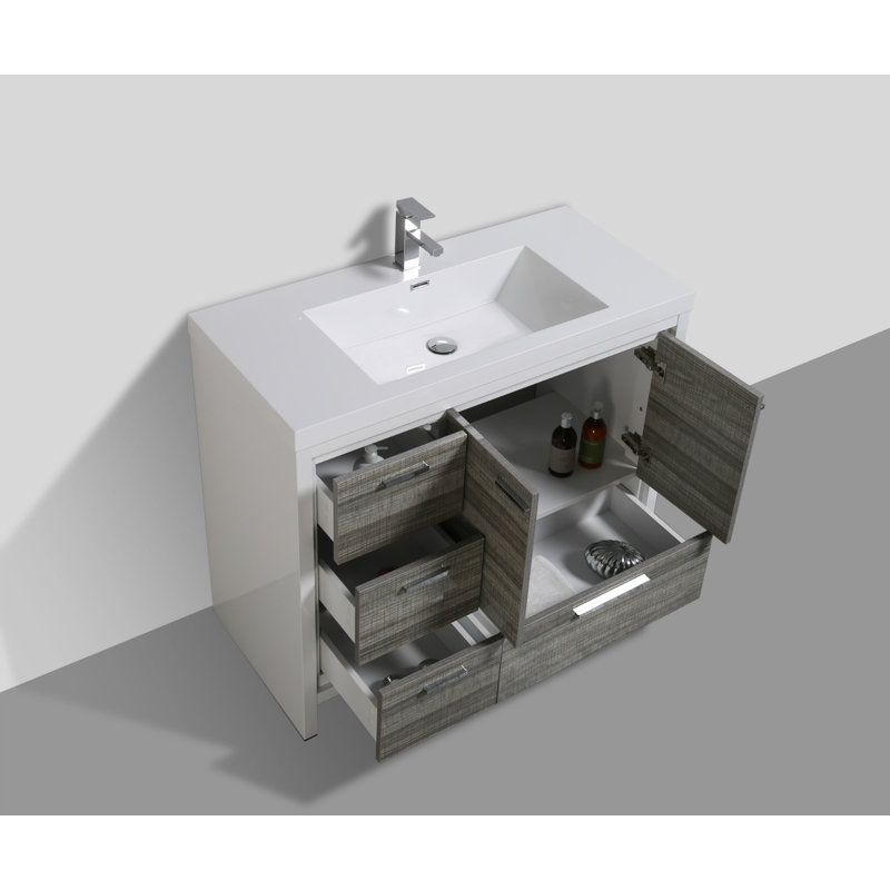 Meuble-lavabo simple 42 po Curly, Gris cendre très lustré