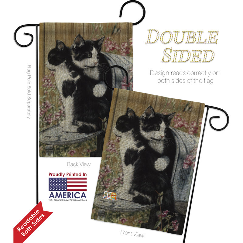 Tuxedo chat 2 côtés en toile jute 19 x 13 po drapeau de jardin