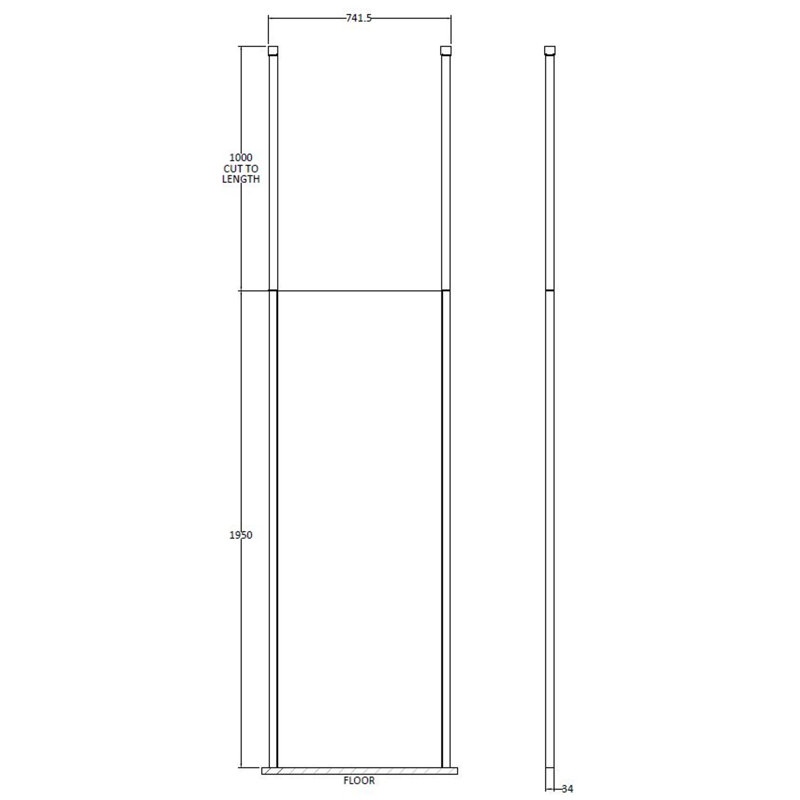 1950mm H Frameless Wet Room Glass Screens with Clear Glass, H 1950mm x W 700mm