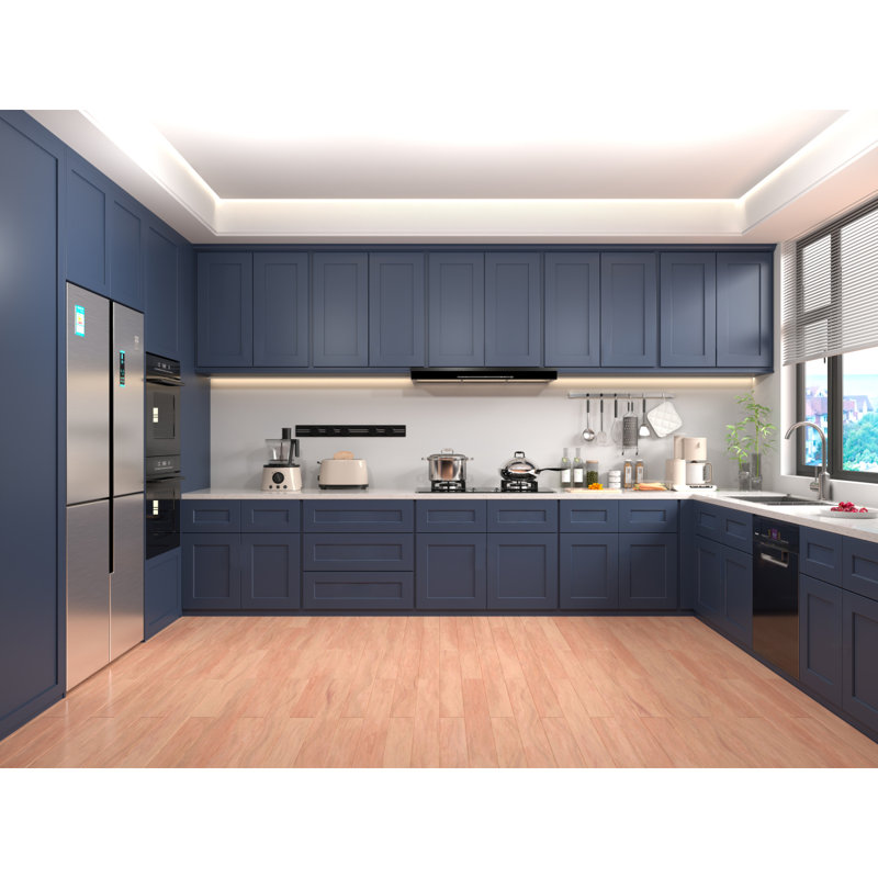Armoire de base pour évier de cuisine Shaker RTA de 36 po, bleu marine, bois massif, 24 P x 34,5 H