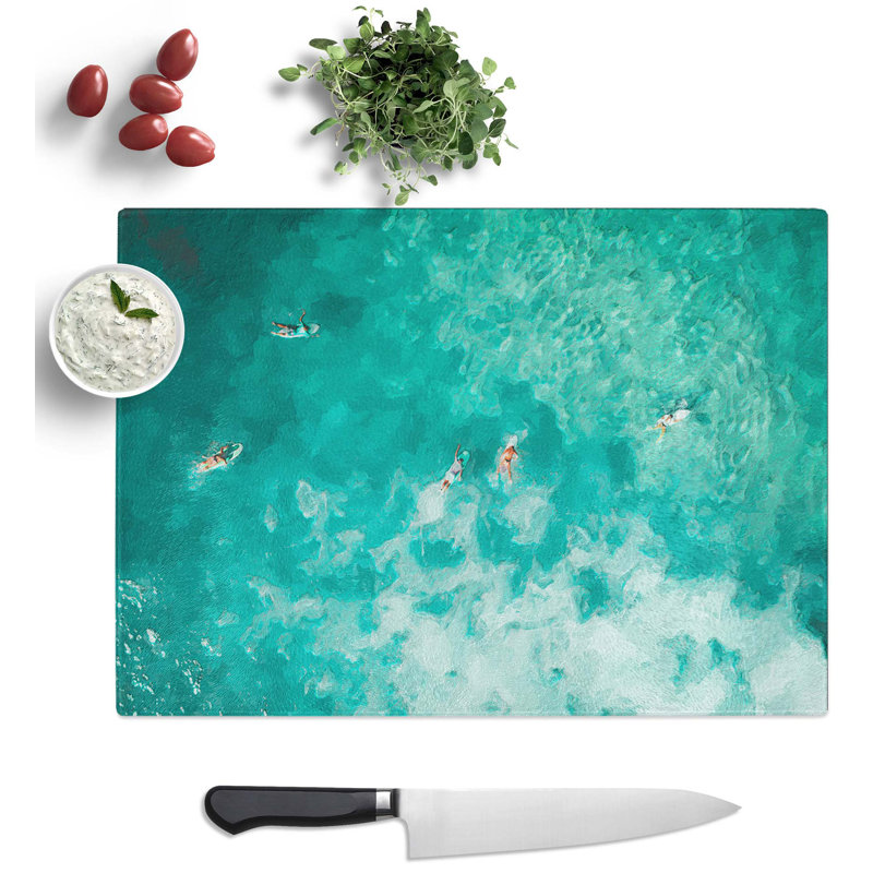 Tempered Glass Surfers in Bondi Beach in Australia Chopping Board, 28.5 cm W x 20 cm L