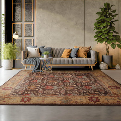 Oriental Hand Tufted Wool Brown Area Rug