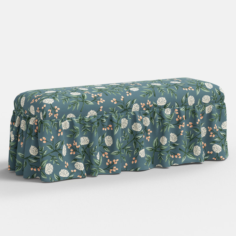 Surrey Dining Bench In Peonies Emerald, Green/White Flower