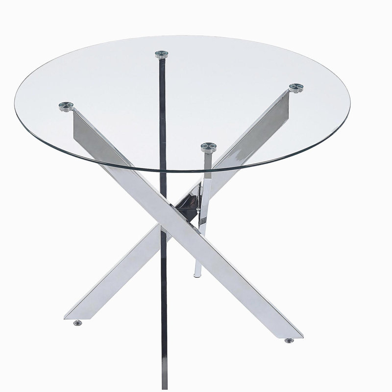 Table de salle à manger avec pieds en métal et verre trempé, table de cuisine moderne pour le salon, pieds chromés, Silver