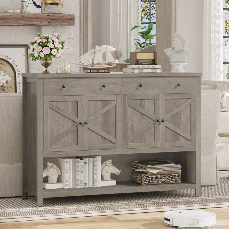 55.1" W Console Table, Entrance Cabinet With Open Shelf, Rustic Gray