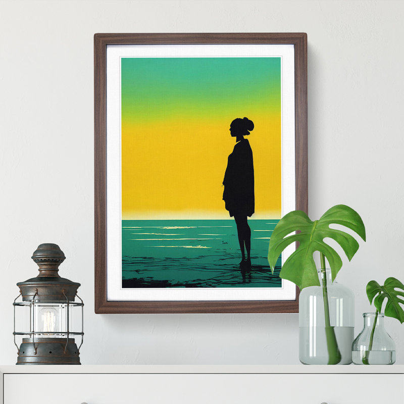 XV1022-5296X Woman Alone At Sunrise - Single Picture Frame Print, 34cm H x 25cm W x 2cm D, Walnut