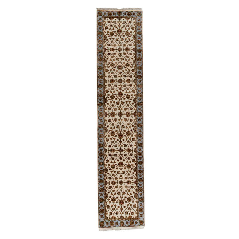 Tapis ivoire / gris / brun noué à la main de haute qualité