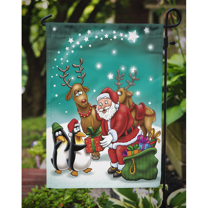 Drapeau de jardin à 2 côtés penguins père noël, H 15 po x l 11 po