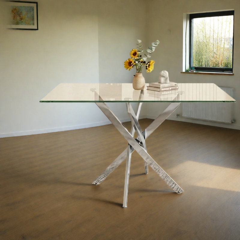 Tables de salle à manger modernes en verre et en métal, conception spacieuse pour la cuisine et la maison