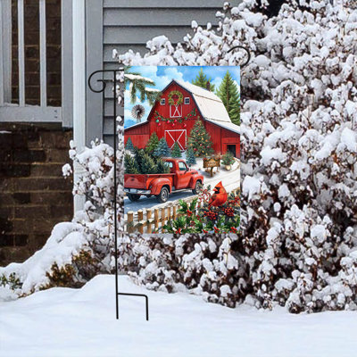 Red Barn Christmas Garden Flag