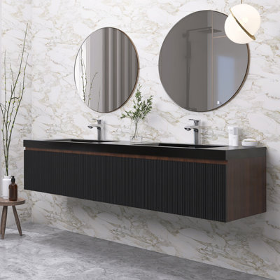 Meuble-lavabo moderne à rayures avec lavabo double