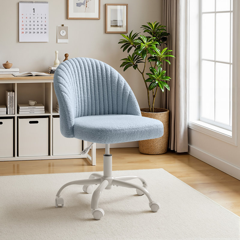 Task Chair  Velvet Make Up Chair Office Chair With Wheels, Blue, Blue