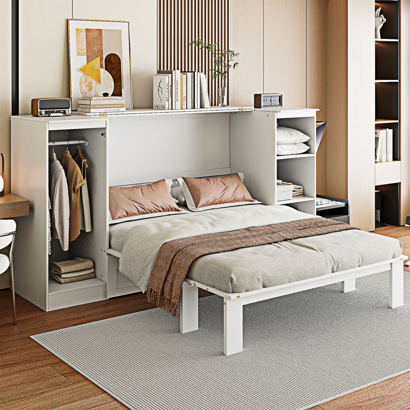 Lit escamotable simple avec tablettes de chevet et garde-robe
