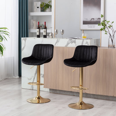 Tabouret de bar chromé à hauteur réglable avec repose-pieds chromé et base pivotante, ensemble de 2