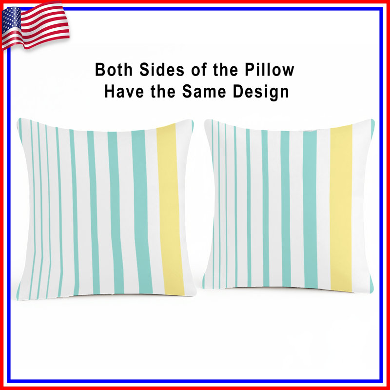 Blue Yellow Stripes Double Sided Throw Pillows, 16 x 16 inches