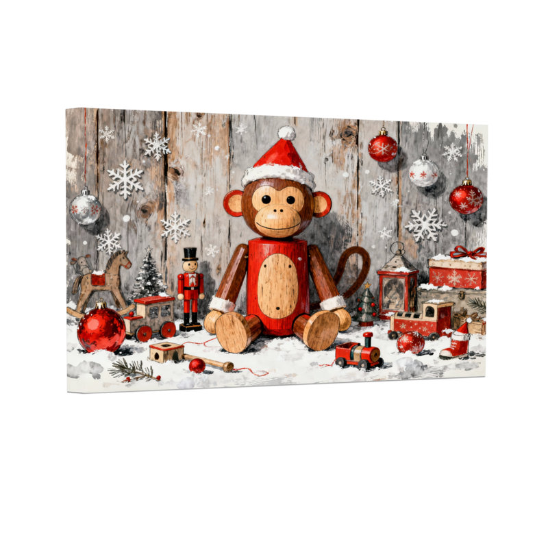 Motif de Noël avec motif de singe jouet, H 20 po x l 30 po