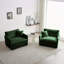 Ensemble de 2 chaises d'appoint, fauteuils rembourrés en chenille haut de gamme, chaises d'appoint de salon avec coussin décoratif, chenille verte-1387587614