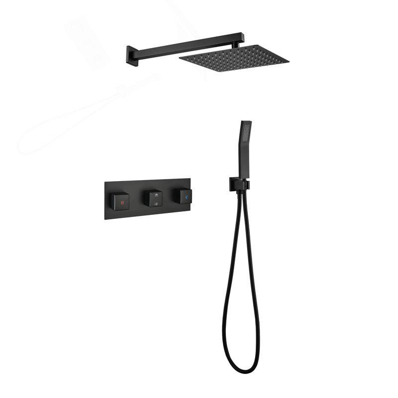 Brass Matte Black Shower Faucet Set Shower System 10 Inch Rainfall Shower Head With Handheld Sprayer Bathroom Luxury Rain Mixer Combo Set, Rough-In Valve Included,