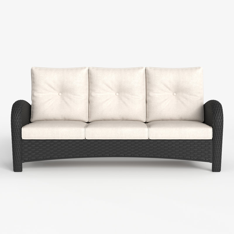 184.9cm Wide Metal Patio Sofa with Cushions, Beige, Black