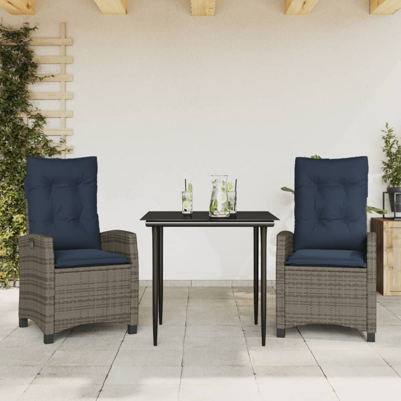 Ensemble de salle à manger de patio avec coussins 3 pièces Vidaxl