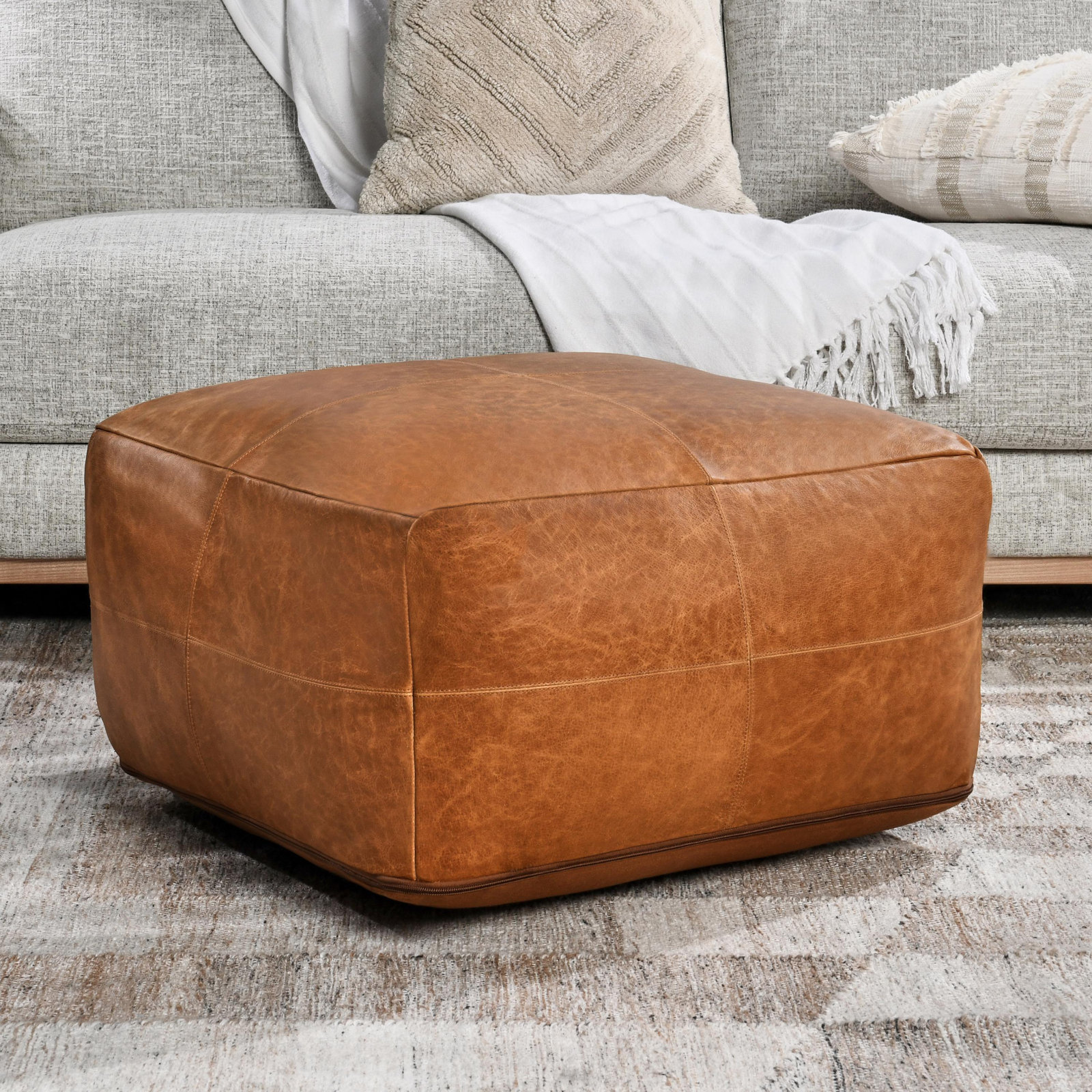 Cutler 24" Genuine Leather Pouffe