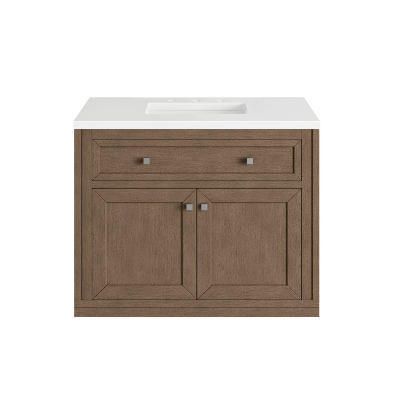 Chicago 36' W Single Vanity, Smokey Celadon, White Zeus Quartz, 8" Widespread